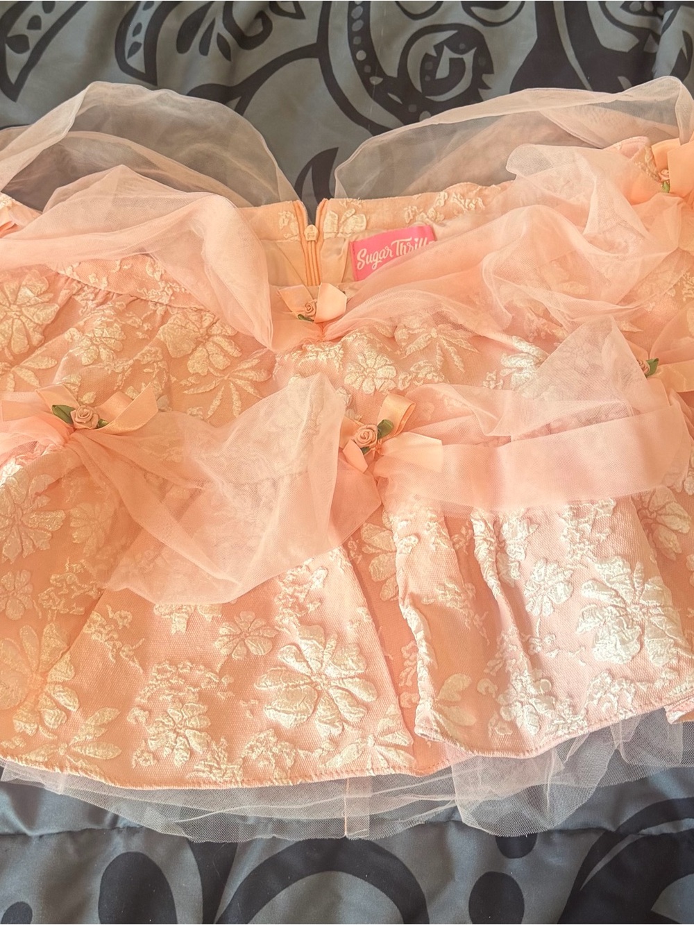 Sugar Thrillz Dolls Kill Peach/Pink Floral Brocade Party Dress